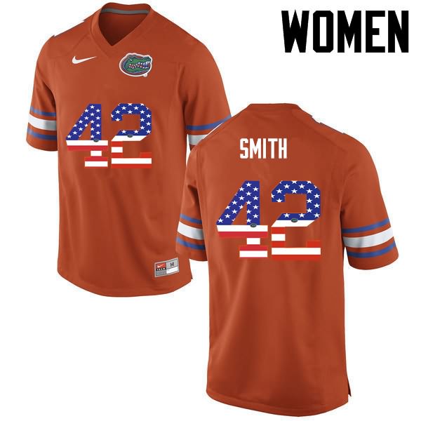 Women's NCAA Florida Gators Jordan Smith #42 Stitched Authentic USA Flag Fashion Nike Orange College Football Jersey CXU0765EI